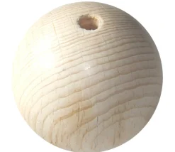 Boule percée 8 cm en bois - grosse perle trouée hêtre diamètre 80 mm trou 10 mm