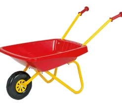 Brouette enfant en plastique et métal rouge et jaune