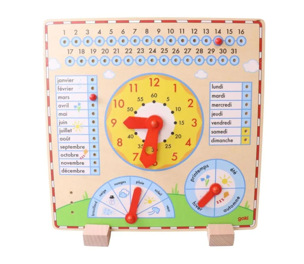 Calendrier horloge en bois 35 cm