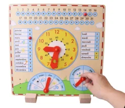 Calendrier horloge en bois 35 cm