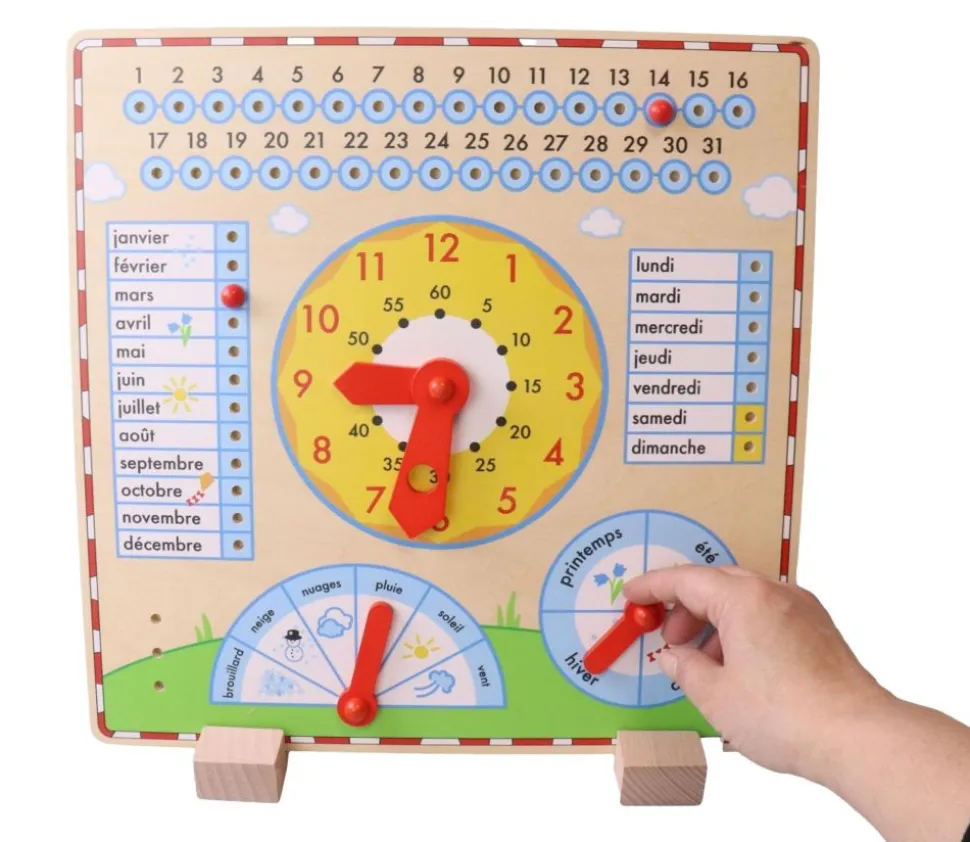 Calendrier horloge en bois 35 cm