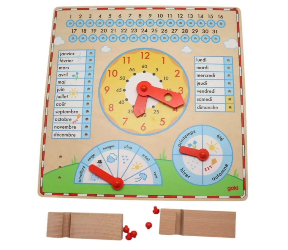 Calendrier horloge en bois 35 cm