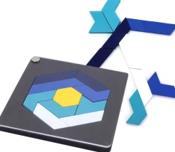 Casse-tête hexagone bleu en bois avec sous-verre