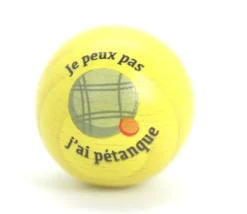 Cochonnet FUN "je peux pas, j'ai pétanque" hêtre 3 cm jaune