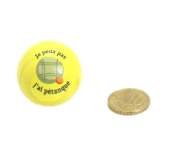 Cochonnet FUN "je peux pas, j'ai pétanque" hêtre 3 cm jaune