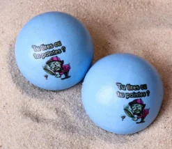 Cochonnet FUN "tu tires ou tu pointes" hêtre 3 cm bleu