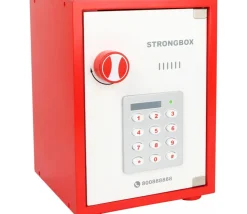 Coffre fort en bois avec argent factice - 68 pièces.