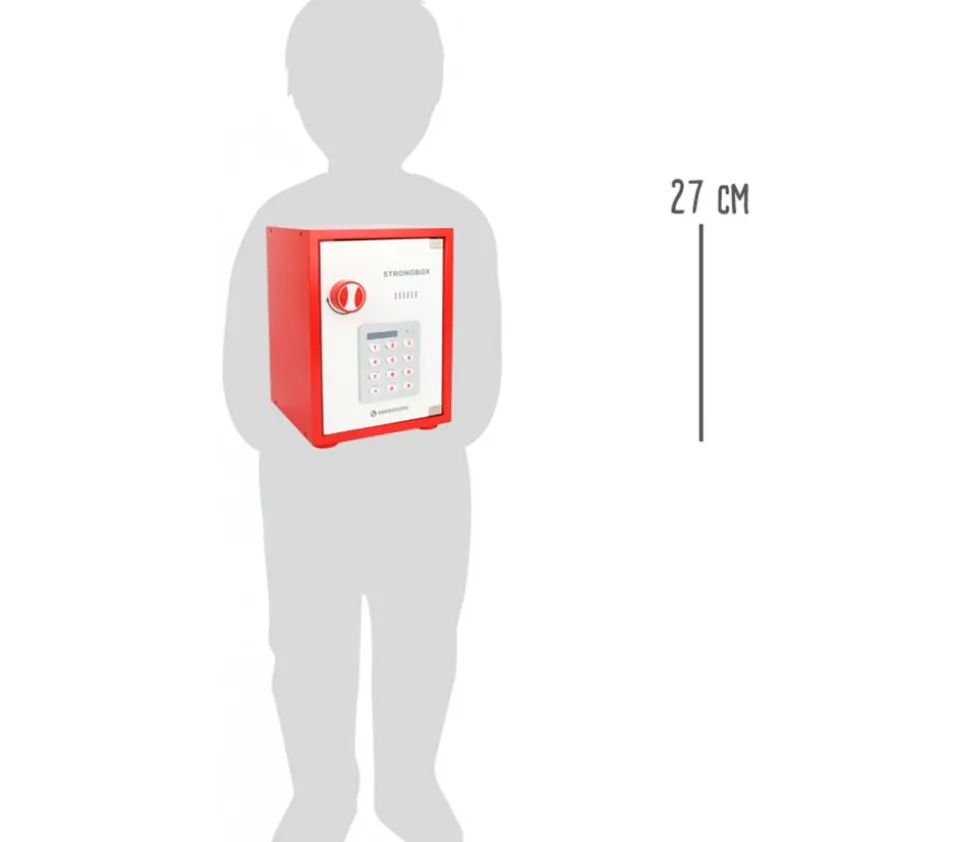 Coffre fort en bois avec argent factice - 68 pièces.