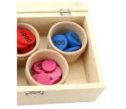 Coffret bois 18 x 12 x 8 cm charnières pour accessoires de jeux