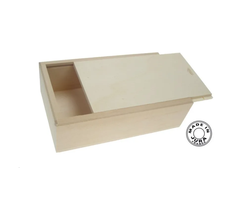 Coffret bois naturel 12x6.6x3.3 cm pour cartes tarot, billes, mini jeux. couvercle glissière