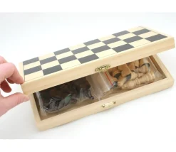 Coffret échec complet pliable 26 cm : plateau bois + 32 Pièces bois