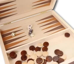 Coffret Echecs-dames-backgammon en bois 29 cm marqueté
