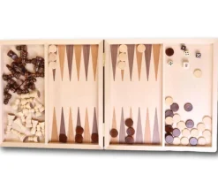Coffret Echecs-dames-backgammon en bois 29 cm marqueté