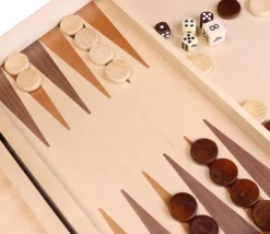 Coffret Echecs-dames-backgammon en bois 29 cm marqueté