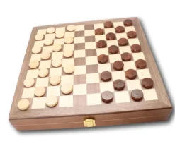 Coffret Echecs-dames-backgammon en bois 29 cm marqueté