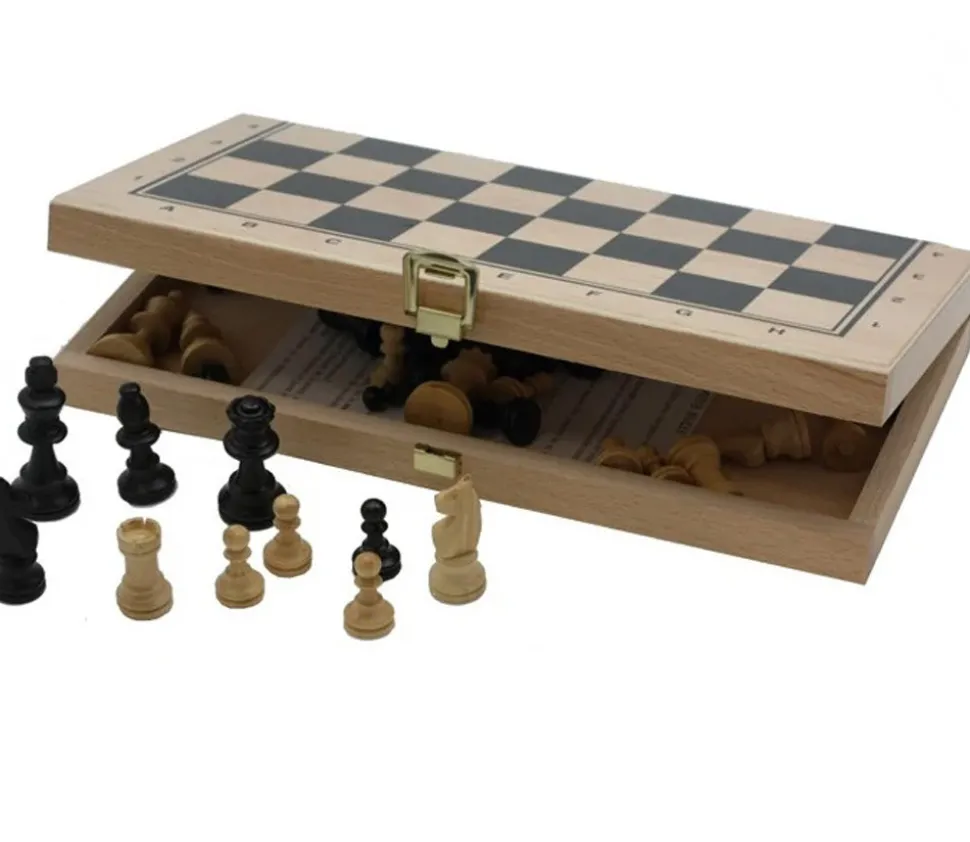 Coffret Jeu d'échecs en bois complet plateau pliable + 32 pièces - Fabriqué en France