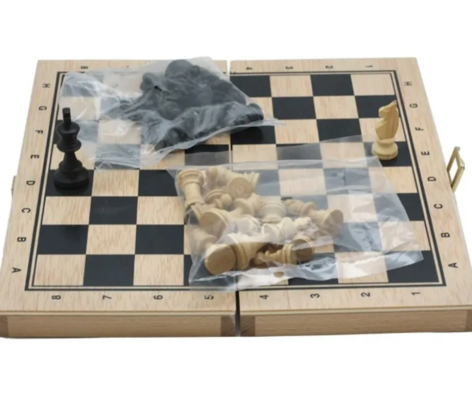 Coffret Jeu d'échecs en bois complet plateau pliable + 32 pièces - Fabriqué en France
