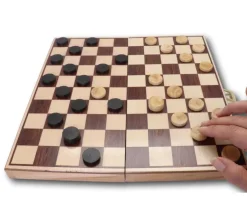 Coffret Jeu de dames bois plateau 30 cm pliable + 40 pions - fabrication France