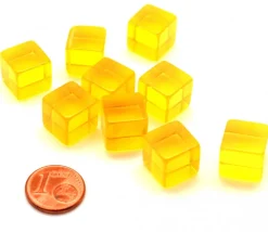 Cube 12 mm jaune plastique translucide coloré