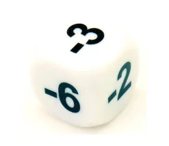Dé -1 -2 -3 -4 -5 -6 chiffres négatifs en 16 mm BLANC