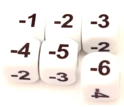 Dé -1 -2 -3 -4 -5 -6 chiffres négatifs en 16 mm BLANC