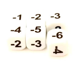 Dé -1 -2 -3 -4 -5 -6 chiffres négatifs en 16 mm BLANC