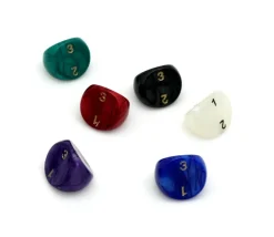 Dé 3 faces 1 à 3 nacré à l'unité (couleur mise au hasard)