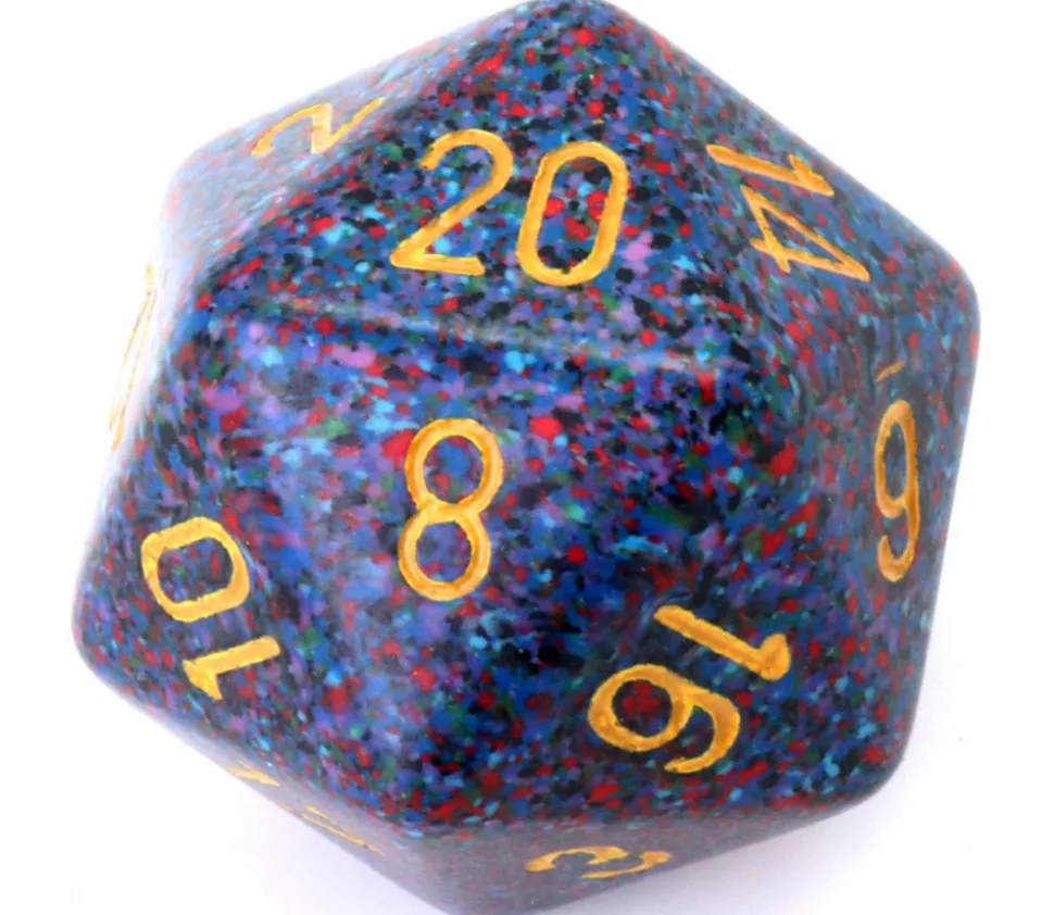 Dé 20 faces 34 mm Speckled granit bleu violet