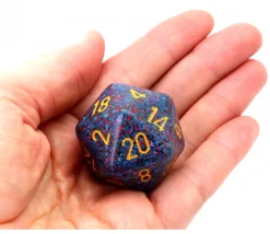 Dé 20 faces 34 mm Speckled granit bleu violet