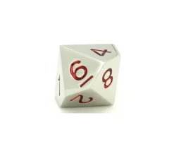 Dé 10 faces en métal argenté 0 à 9 chiffres rouges 20 mm