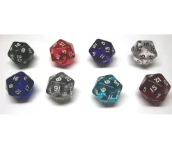 Dé 20 faces en translucide à l'unité (couleur mise au hasard)