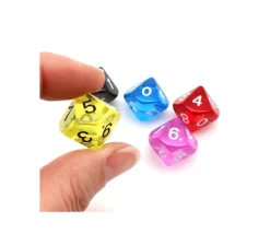 Dé 10 faces en translucide de 0 à 9 à l'unité (couleur mise au hasard)