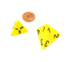 Dé 4 faces géant 1 à 4 opaque 31 mm jumbo à l'unité (couleur mise au hasard)