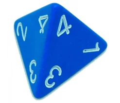 Dé 4 faces géant 1 à 4 opaque 31 mm jumbo à l'unité (couleur mise au hasard)