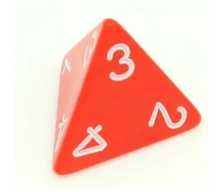 Dé 4 faces géant 1 à 4 opaque 31 mm jumbo à l'unité (couleur mise au hasard)