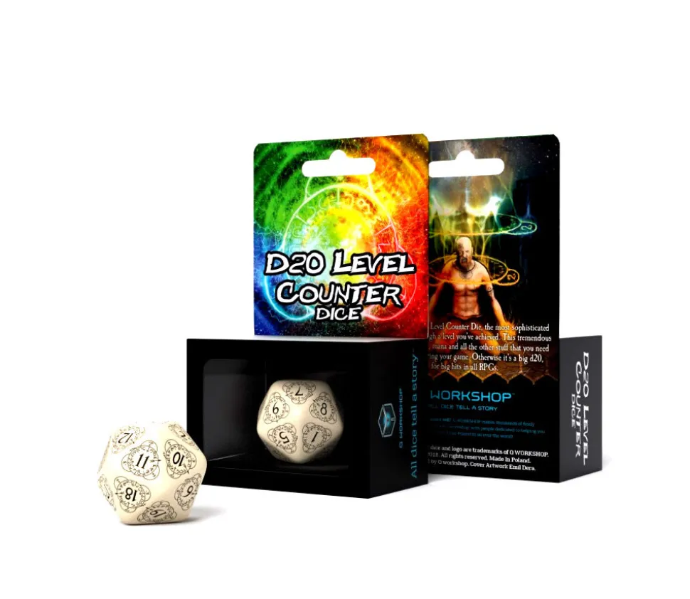 Dé 20 faces géant effet graphique compteur de niveau beige