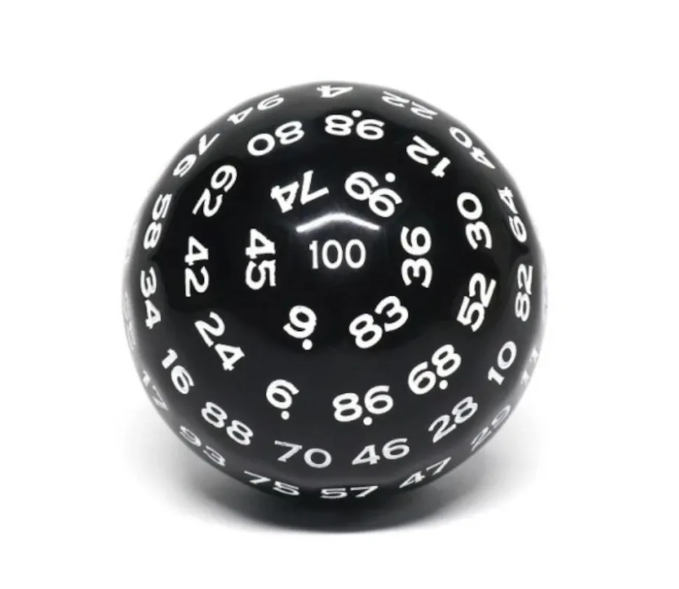 Dé 100 faces noir D100 de jeu