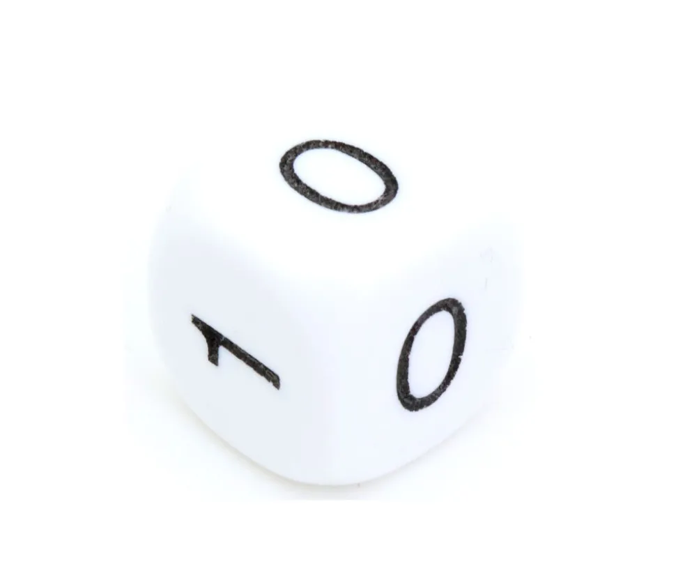 Dé à jouer 0 1 0 1 0 1 blanc de 16mm de côté