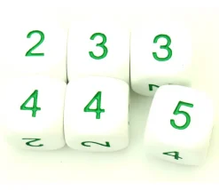 Dé à jouer 2 3 3 4 4 5 moyenne de 16 mm BLANC