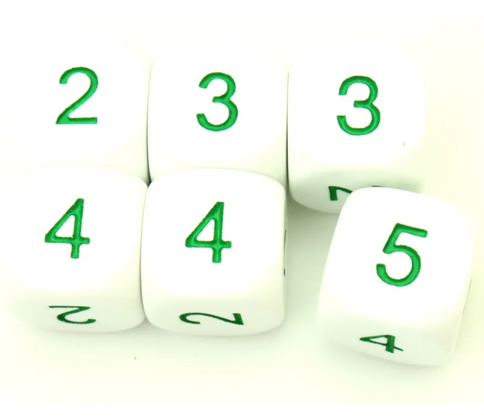 Dé à jouer 2 3 3 4 4 5 moyenne de 16 mm BLANC