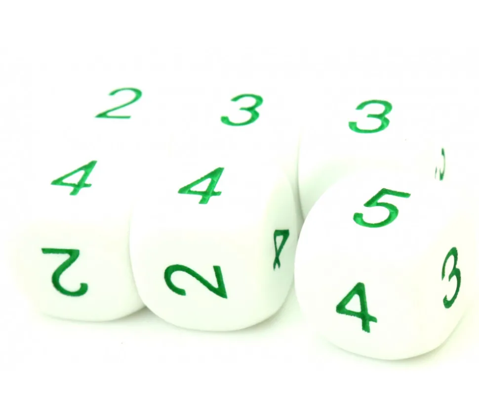 Dé à jouer 2 3 3 4 4 5 moyenne de 16 mm BLANC