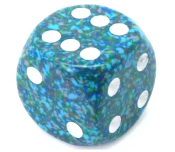 Dé à jouer 16 mm effet granit Speckled Sea bleu points blancs
