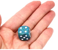 Dé à jouer 16 mm effet granit Speckled Sea bleu points blancs