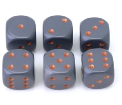 Dé à jouer 16 mm opaque gris foncé points cuivrés Chessex