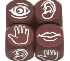 Dé à jouer 4 sens : vue, toucher, goût, ouïe