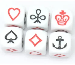 Dé à jouer Belote ancre couronne 16 mm avec atout coeur, pique, carreau et trèfle