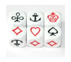 Dé à jouer Belote ancre couronne 16 mm avec atout coeur, pique, carreau et trèfle