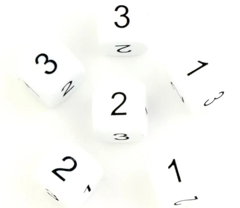 Dé à jouer BLANC 16 mm chiffres 123