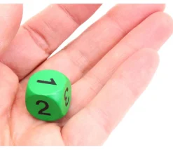 Dé à jouer bois chiffres 1 2 3 1 2 3 vert en 16 mm