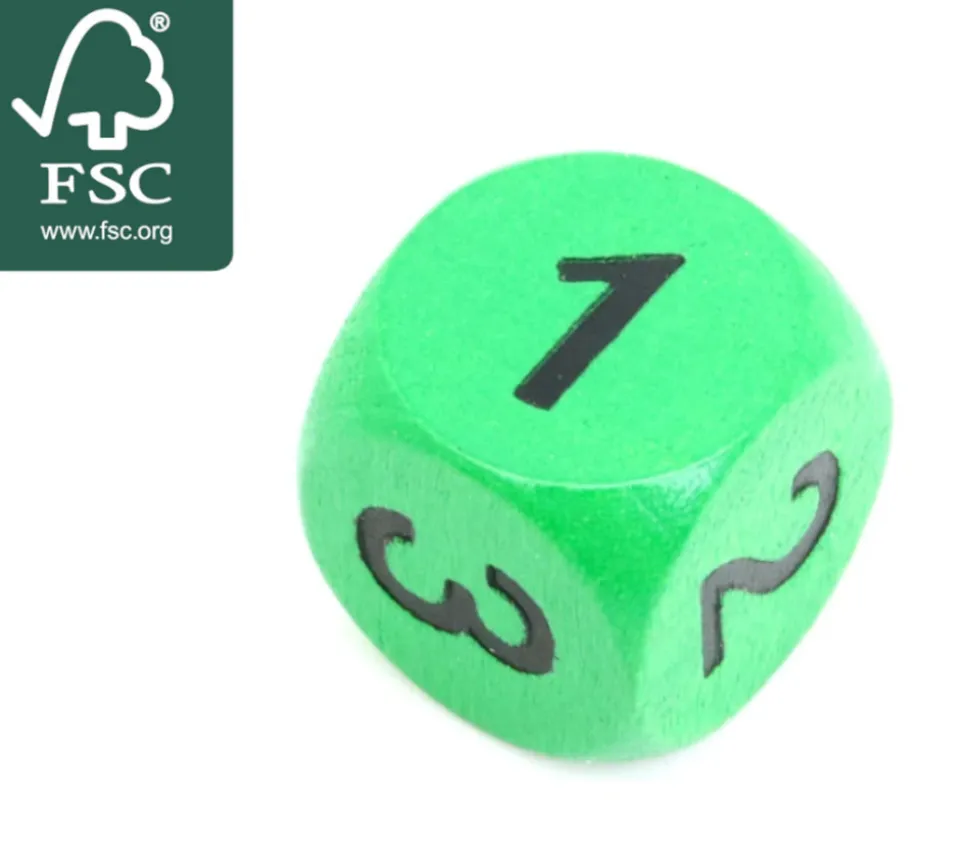 Dé à jouer bois chiffres 1 2 3 1 2 3 vert en 16 mm